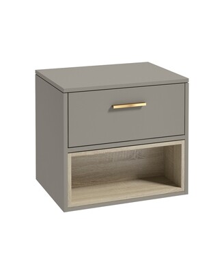 SONAS Malmo 60cm Wall Hung Countertop Vanity Unit Khaki Matt - Brushed Gold Hardware