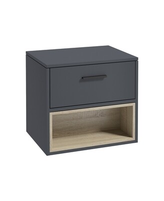 SONAS Malmo 60cm Wall Hung Countertop Vanity Unit Night Sky Blue - Matt Black Hardware