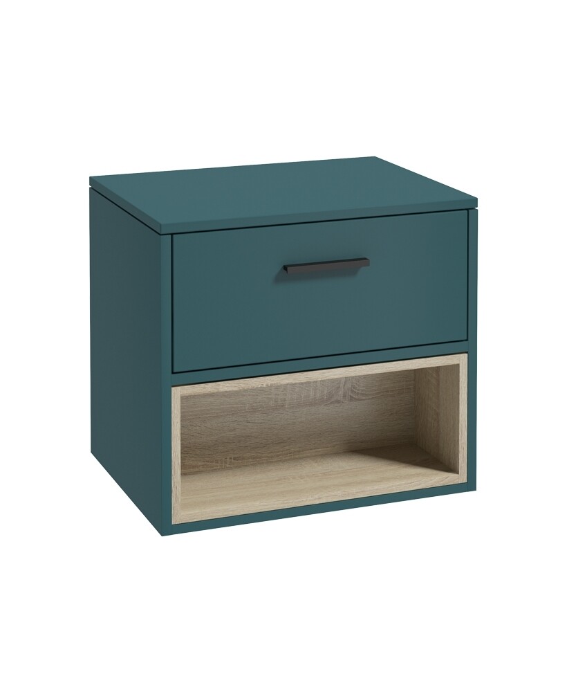 SONAS Malmo 60cm Wall Hung Countertop Vanity Unit Ocean Blue Matt - Matt Black Hardware