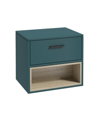 SONAS Malmo 60cm Wall Hung Countertop Vanity Unit Ocean Blue Matt - Matt Black Hardware