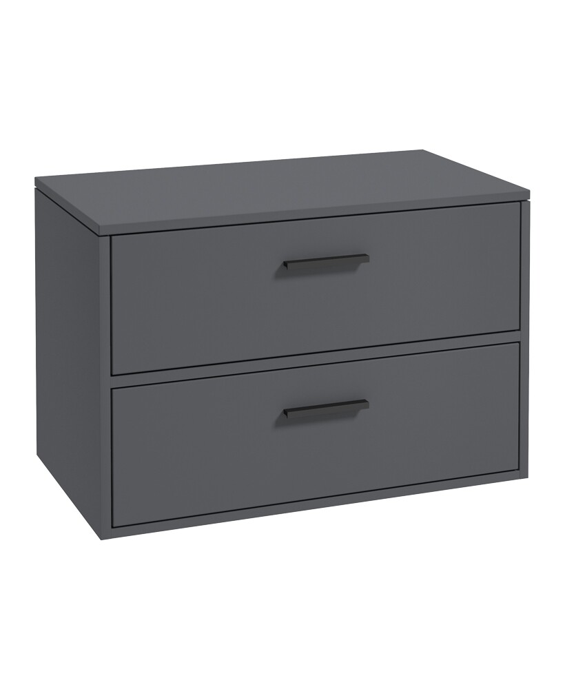 SONAS Finland 80cm 2 Drawer Wall Hung Countertop Unit Midnight Grey Matt - Matt Black Hardware