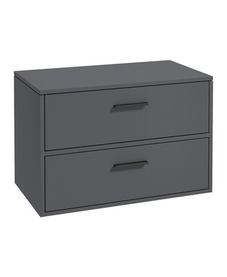 SONAS Finland 80cm 2 Drawer Wall Hung Countertop Unit Midnight Grey Matt - Matt Black Hardware