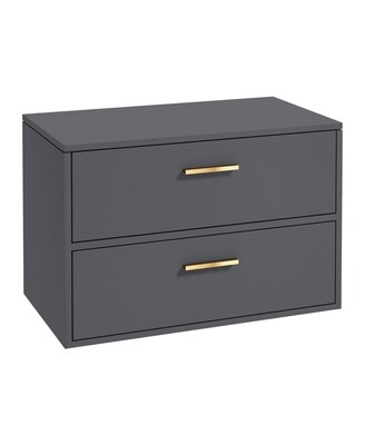 SONAS Finland 80cm 2 Drawer Wall Hung Countertop Unit Midnight Grey Matt - Brushed Gold Hardware