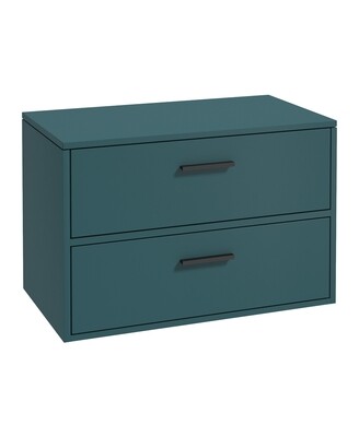 SONAS Finland 80cm 2 Drawer Wall Hung Countertop Unit Ocean Blue Matt- Matt Black Hardware
