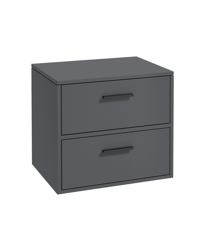 SONAS Finland 60cm 2 Drawer Wall Hung Countertop Unit Midnight Grey Matt - Matt Black Hardware