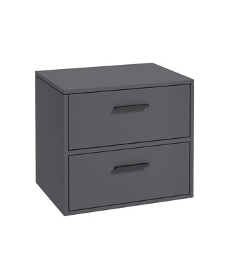 SONAS Finland 60cm 2 Drawer Wall Hung Countertop Unit Midnight Grey Matt - Matt Black Hardware