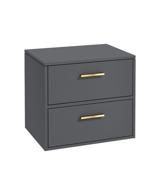 SONAS Finland 60cm 2 Drawer Wall Hung Countertop Unit Midnight Grey Matt - Brushed Gold Hardware