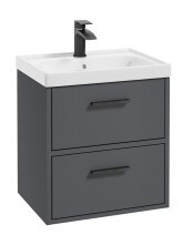 SONAS Finland 50cm 2 Drawer Wall Hung Vanity Unit Midnight Grey Matt - Matt Black Hardware