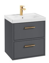 SONAS Finland 50cm 2 Drawer Wall Hung Vanity Unit Midnight Grey Matt - Brushed Gold Hardware