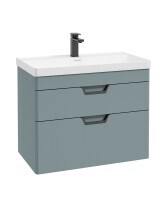 SONAS Freya 80cm 2 Drawer Wall Hung Vanity Unit Coral Green Matt - Matt Black Hardware