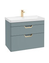SONAS Freya 80cm 2 Drawer Wall Hung Vanity Unit Coral Green Matt - Brushed Gold Hardware