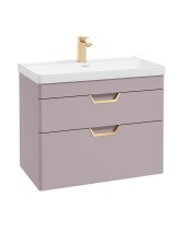 SONAS Freya 80cm 2 Drawer Wall Hung Vanity Unit Cashmere Pink Matt - Brushed Gold Hardware