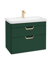 SONAS Freya 80cm 2 Drawer Wall Hung Vanity Unit Wreath Green Matt - Brushed Gold Hardware