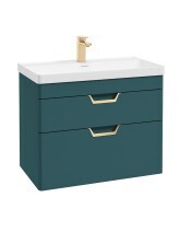 SONAS Freya 80cm 2 Drawer Wall Hung Vanity Unit Ocean Blue Matt - Brushed Gold Hardware