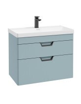 SONAS Freya 80cm 2 Drawer Wall Hung Vanity Unit Morning Sky Blue Matt - Matt Black Hardware