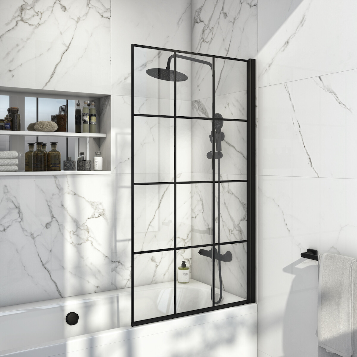 Midnight Black 1400x800 Grid Bath Screen