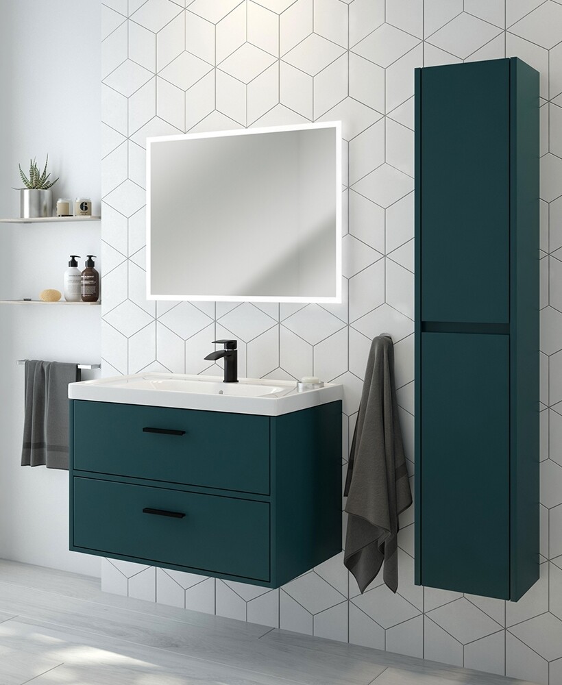 SONAS Finland 80cm 2 Drawer Wall Hung Vanity Unit Ocean Blue Matt- Matt Black Hardware