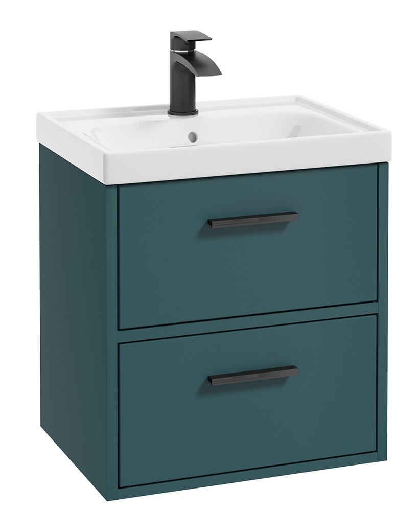 SONAS Finland 50cm 2 Drawer Wall Hung Vanity Unit Ocean Blue Matt- Matt Black Hardware