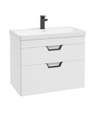 SONAS Freya 80cm 2 Drawer Wall Hung Vanity Unit White Matt- Matt Black Hardware