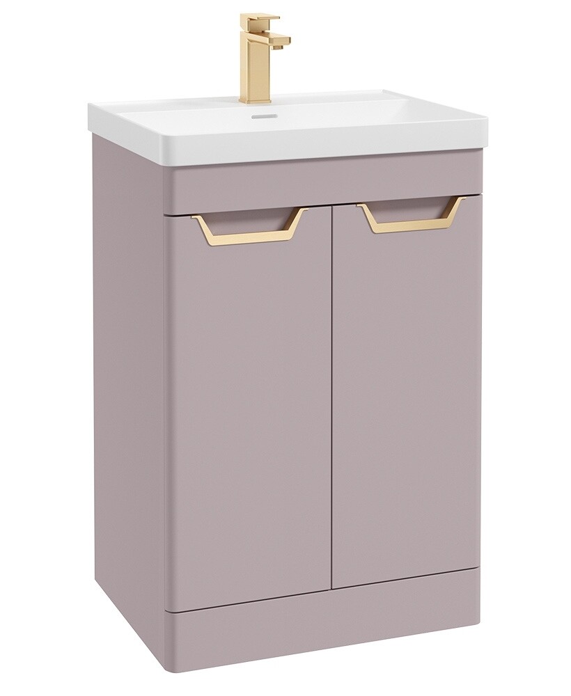 SONAS Freya 60cm 2 Door Floor Standing Vanity Unit Cashmere Pink Matt- Brushed Gold Hardware
