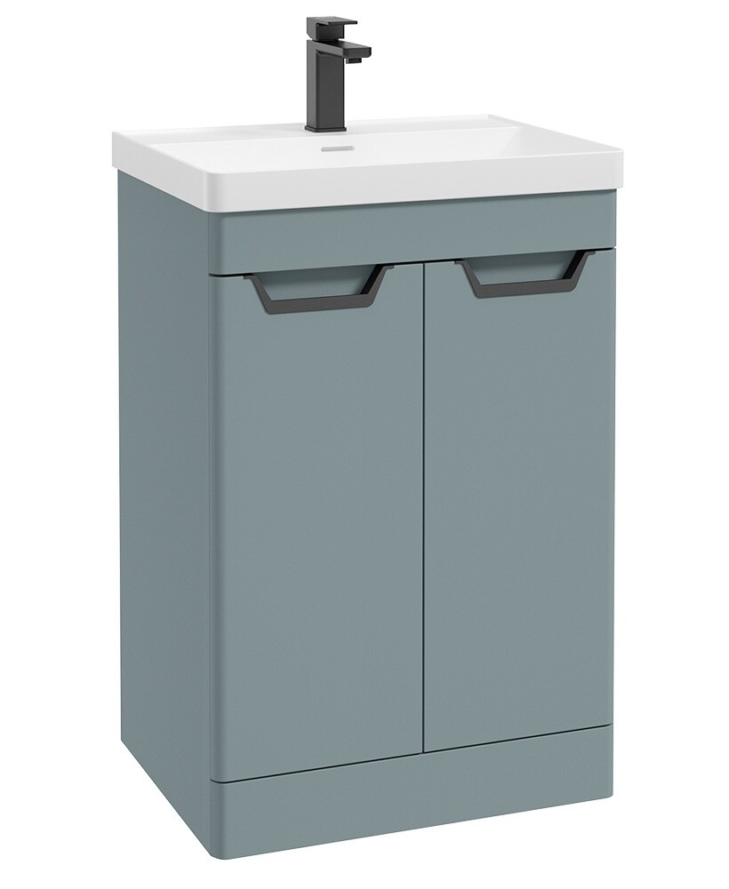 SONAS Freya 60cm 2 Door Floor Standing Vanity Unit Coral Green Matt- Matt Black Hardware