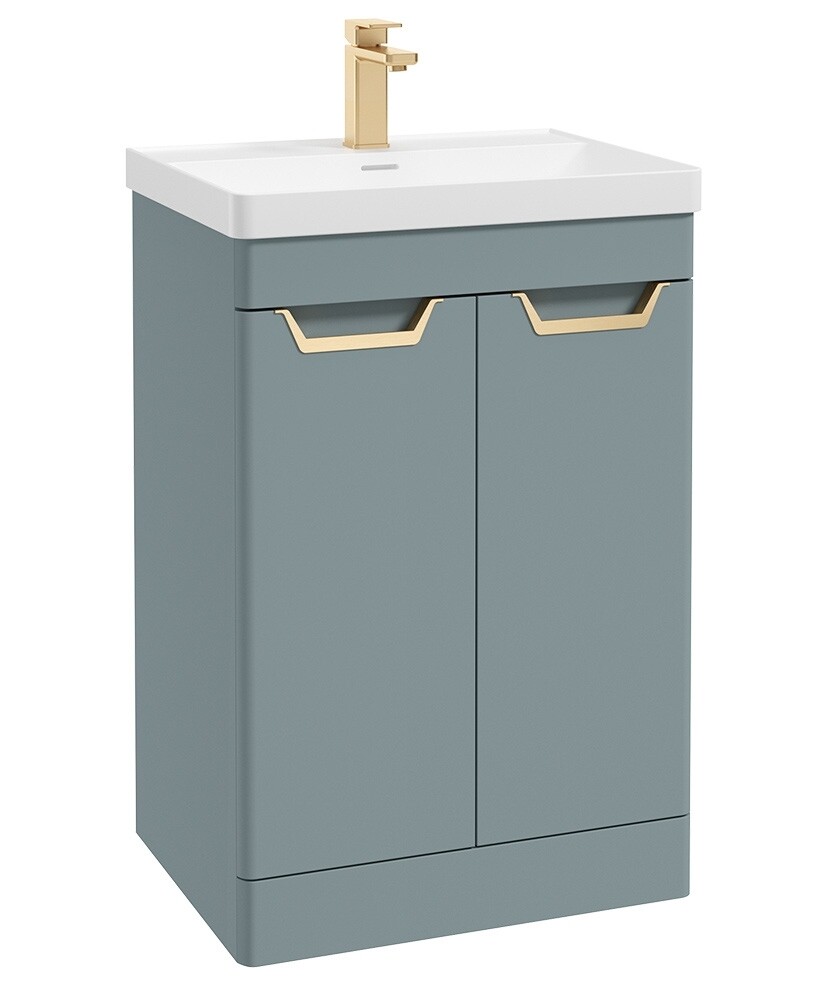 SONAS Freya 60cm 2 Door Floor Standing Vanity Unit Coral Green Matt- Brushed Gold Hardware