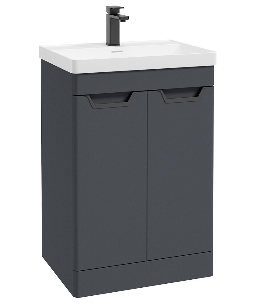 SONAS Freya 60cm 2 Door Floor Standing Vanity Unit Night Sky Blue Matt- Matt Black Hardware
