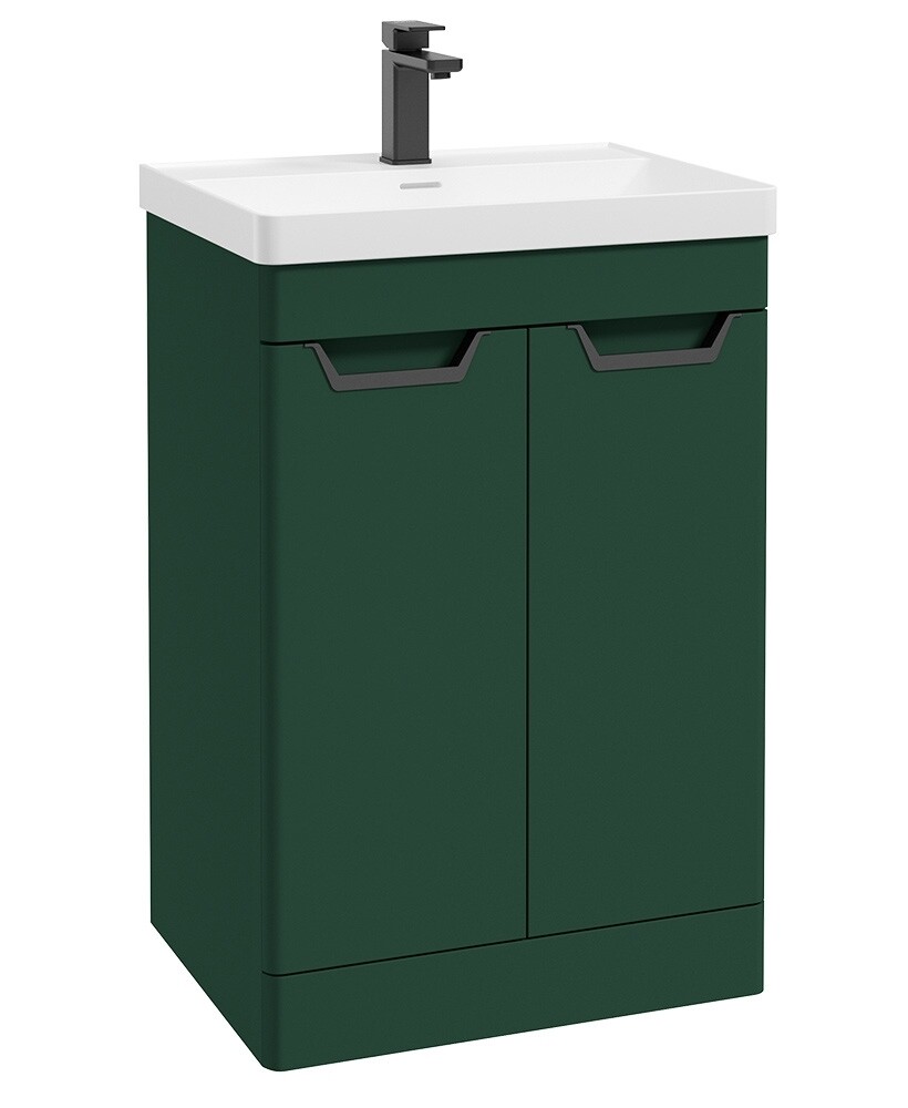 SONAS Freya 60cm 2 Door Floor Standing Vanity Unit Wreath Green Matt- Matt Black Hardware