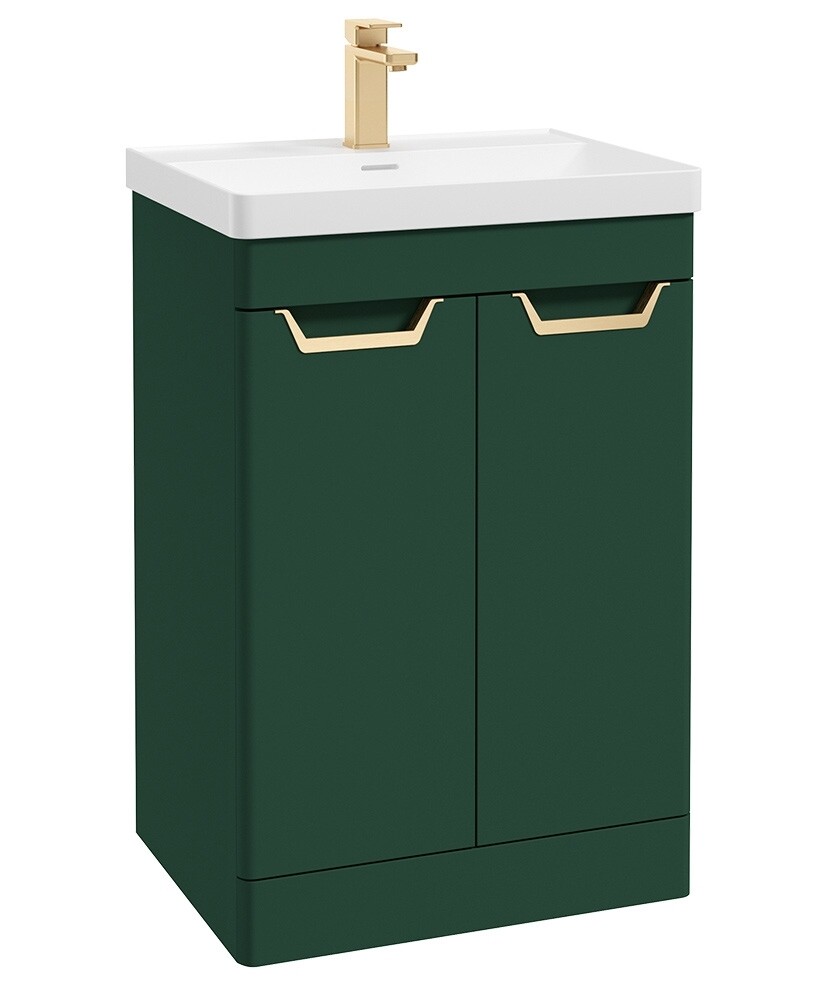 SONAS Freya 60cm 2 Door Floor Standing Vanity Unit Wreath Green Matt- Brushed Gold Hardware