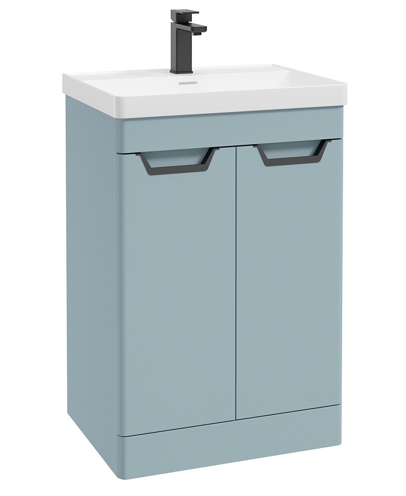 SONAS Freya 60cm 2 Door Floor Standing Vanity Unit Morning Sky Blue Matt- Matt Black Hardware