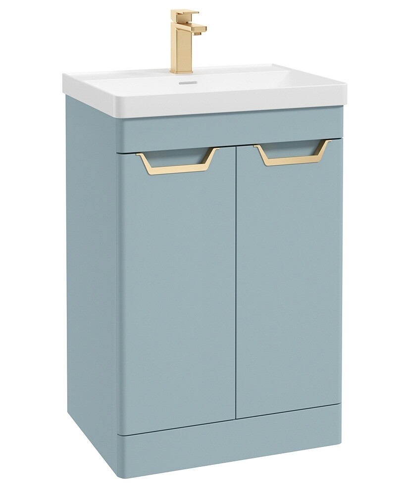 SONAS Freya 60cm 2 Door Floor Standing Vanity Unit Morning Sky Blue Matt- Brushed Gold Hardware
