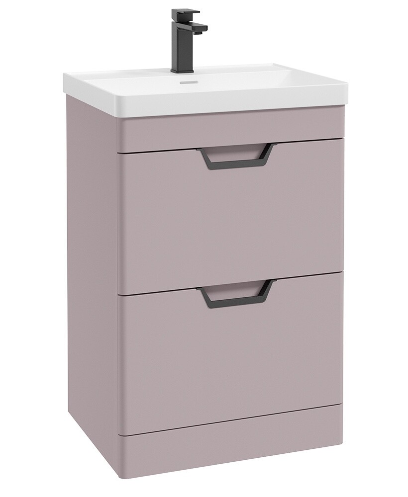 SONAS Freya 60cm 2 Drawer Floor Standing Vanity Unit Cashmere Pink Matt- Matt Black Hardware