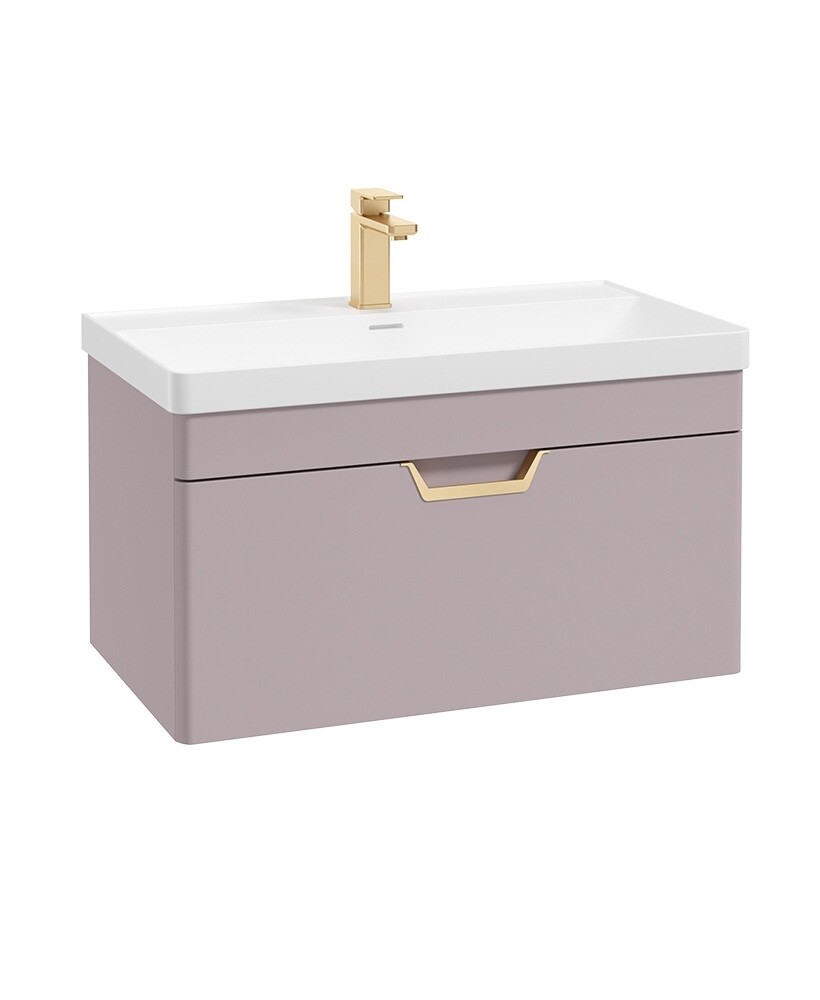 SONAS Freya 80cm 1 Drawer Wall Hung Vanity Unit Cashmere Pink Matt- Brushed Gold Hardware