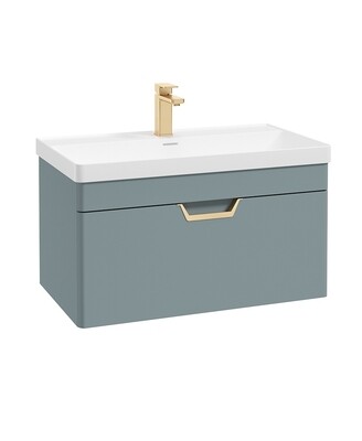 SONAS Freya 80cm 1 Drawer Wall Hung Vanity Unit Coral Green Matt - Brushed Gold Hardware