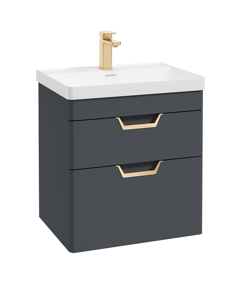 SONAS Freya 60cm 2 Drawer Wall Hung Vanity Unit Night Sky Blue Matt - Brushed Gold Hardware