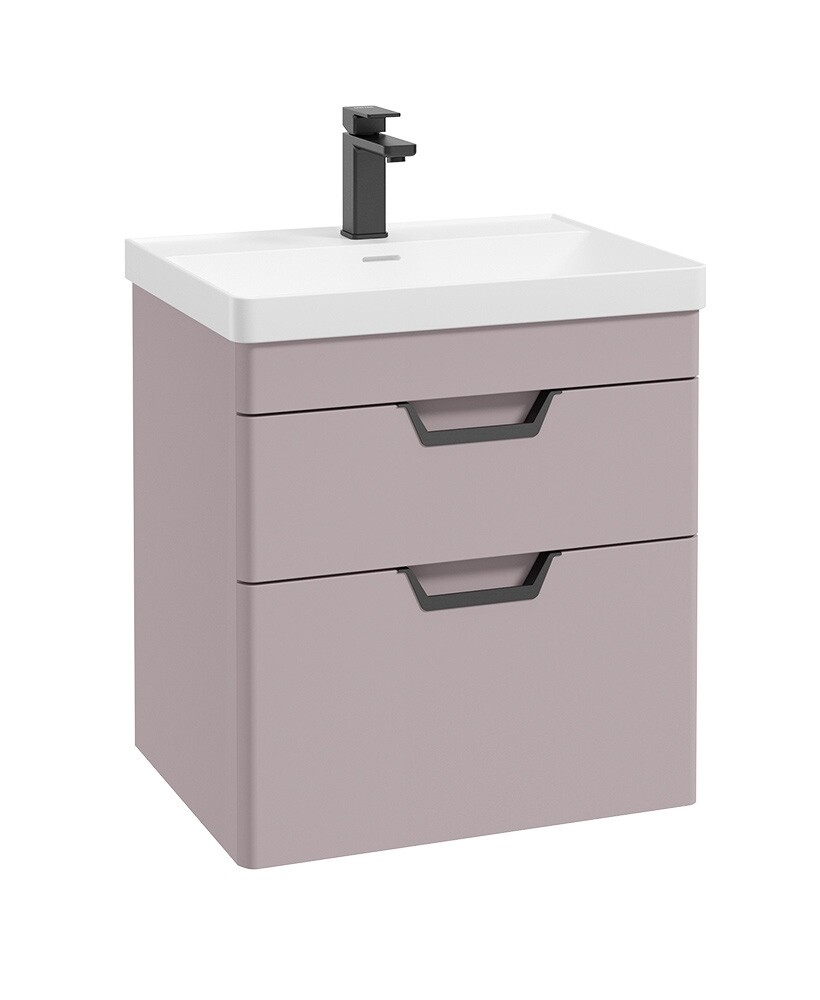 SONAS Freya 60cm 2 Drawer Wall Hung Vanity Unit Cashmere Pink Matt - Matt Black Hardware