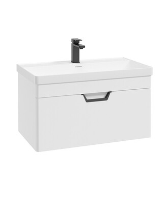 SONAS Freya 80cm 1 Drawer Wall Hung Vanity Unit  White Matt - Matt Black Hardware