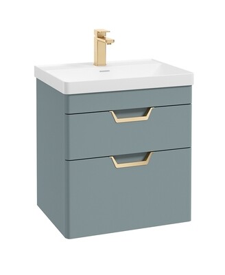 SONAS Freya 60cm 2 Drawer Wall Hung Vanity Unit Coral Green Matt - Brushed Gold Hardware