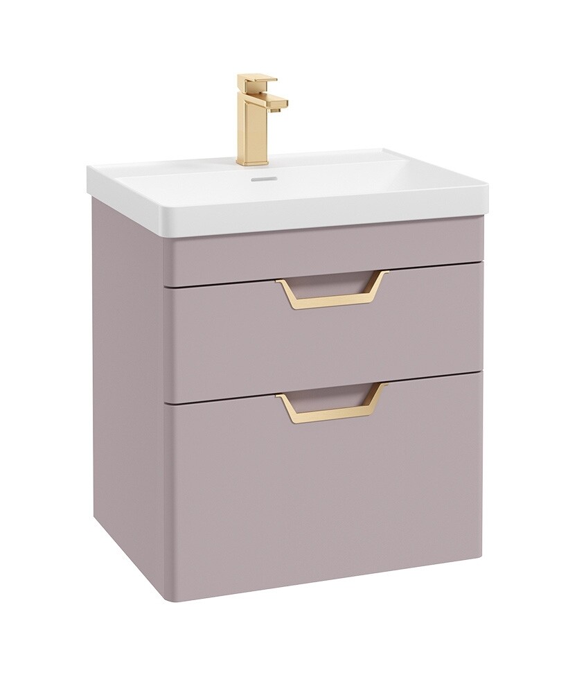 SONAS Freya 60cm 2 Drawer Wall Hung Vanity Unit Cashmere Pink Matt - Brushed Gold Hardware
