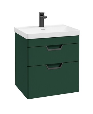 SONAS Freya 60cm 2 Drawer Wall Hung Vanity Unit Wreath Green Matt- Matt Black Hardware