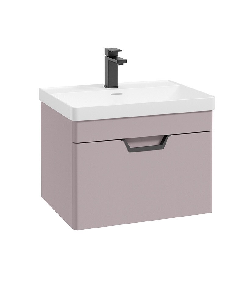 SONAS Freya 60cm 1 Drawer Wall Hung Vanity Unit Cashmere Pink Matt - Matt Black Hardware