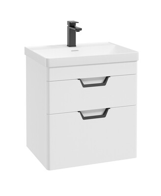 SONAS Freya 60cm 2 Drawer Wall Hung Vanity Unit White Matt - Matt Black Hardware