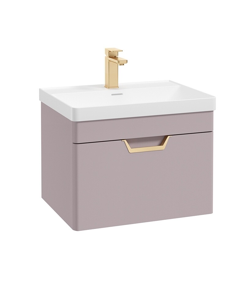 SONAS Freya 60cm 1 Drawer Wall Hung Vanity Unit Cashmere Pink Matt - Brushed Gold Hardware SONAS Freya 60cm 1 Drawer Wall Hung Vanity Unit Cashmere Pink Matt - Brushed Gold Hardware