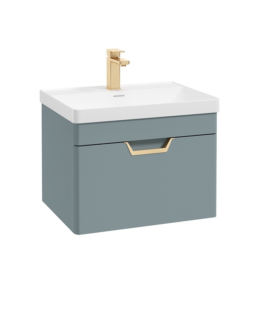 SONAS Freya 60cm 1 Drawer Wall Hung Vanity Unit Coral Green Matt - Brushed Gold Hardware