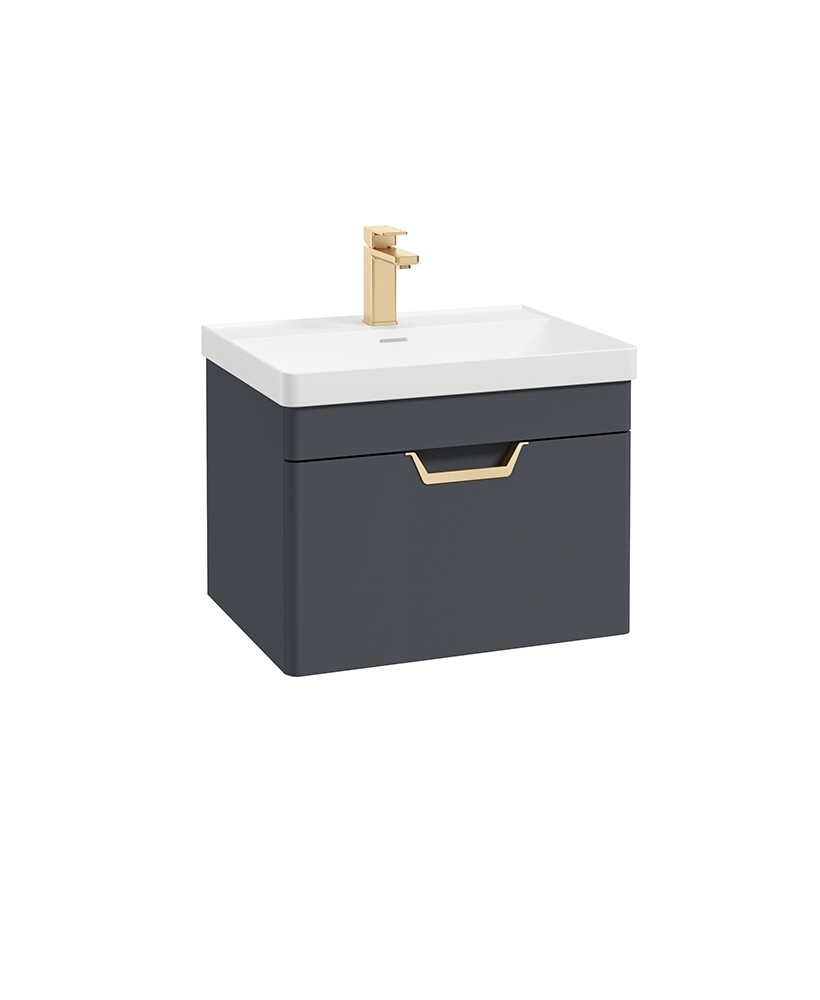 SONAS Freya 60cm 1 Drawer Wall Hung Vanity Unit Night Sky Blue Matt - Brushed Gold Hardware