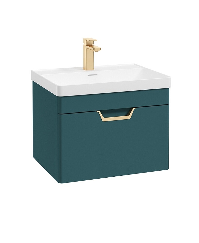 SONAS Freya 60cm 1 Drawer Wall Hung Vanity Unit Ocean Blue Matt - Brushed Gold Hardware SONAS Freya 60cm 1 Drawer Wall Hung Vanity Unit Ocean Blue Matt - Brushed Gold Hardware