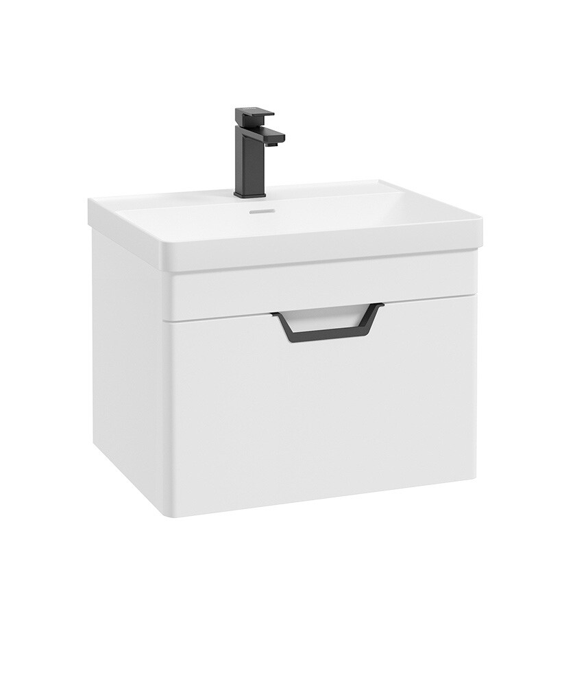 SONAS Freya 60cm 1 Drawer Wall Hung Vanity Unit White Matt -Matt Black Hardware