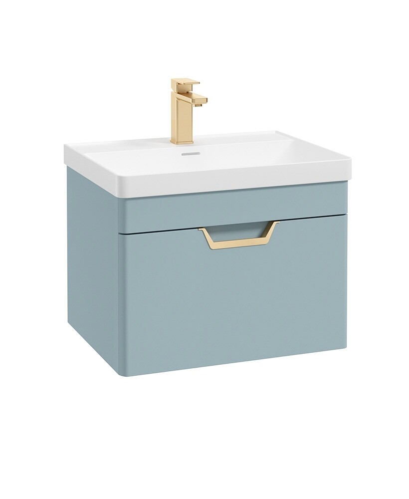 SONAS Freya 60cm 1 Drawer Wall Hung Vanity Unit Morning Sky Blue Matt - Brushed Gold Hardware