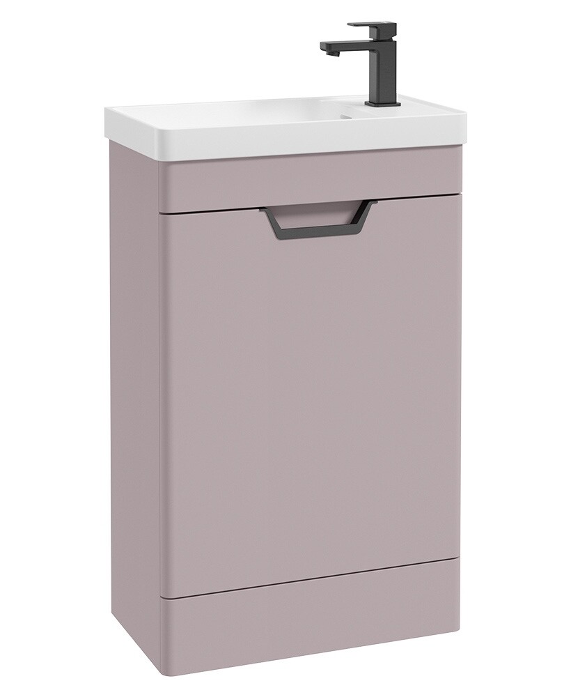 SONAS Freya 55cm Floor Standing Cloakroom Vanity Unit Cashmere Pink Matt - Matt Black Hardware