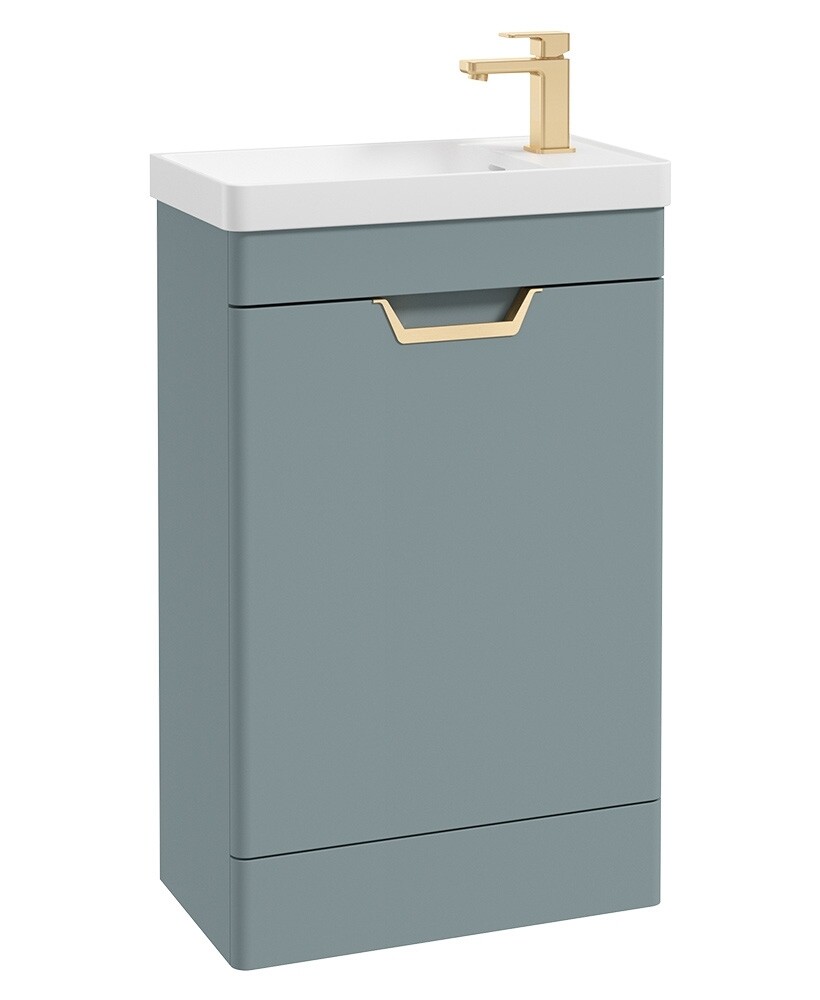 SONAS Freya 55cm Floor Standing Cloakroom Vanity Unit Coral Green Matt - Brushed Gold Hardware SONAS Freya 55cm Floor Standing Cloakroom Vanity Unit Coral Green Matt - Brushed Gold Hardware